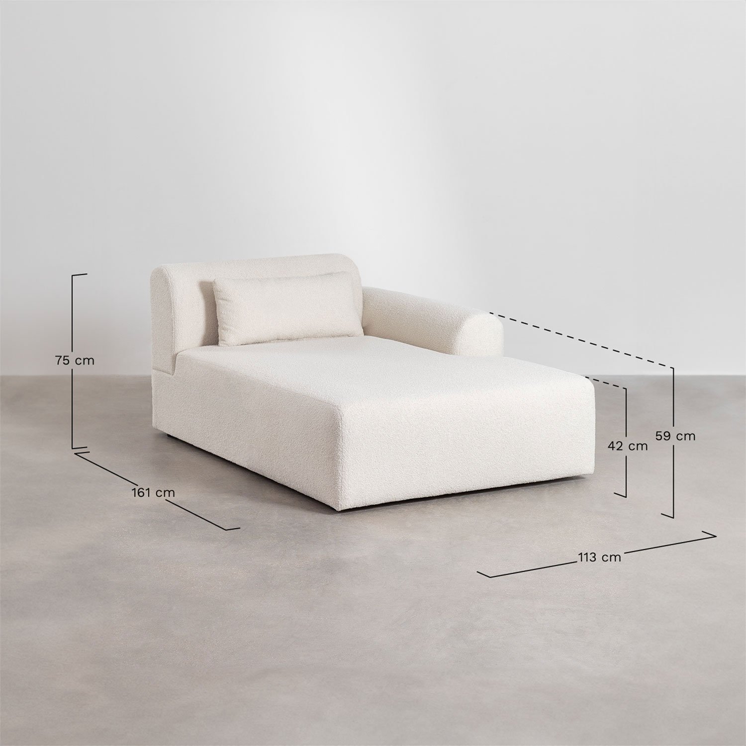 Right chaise longue module for modular sofa in Borjan sheepskin, medidas