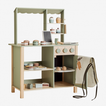 Leda Kids Wooden Bakery Set With Accessories Brown Natural Wood - Sklum