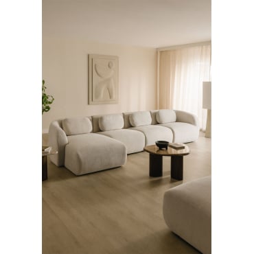 Coquette 4-piece Chenille Left-sided Chaise Longue Modular Sofa Cream Beige Chenille - Sklum