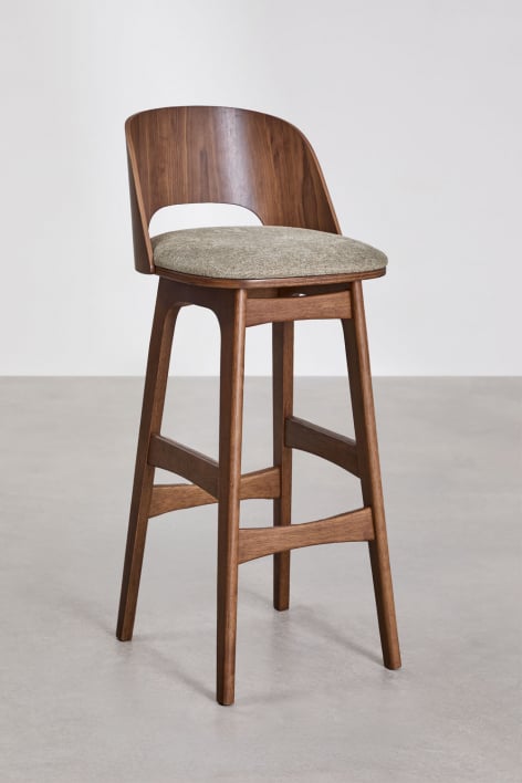 Juna high stool in wood and upholstery