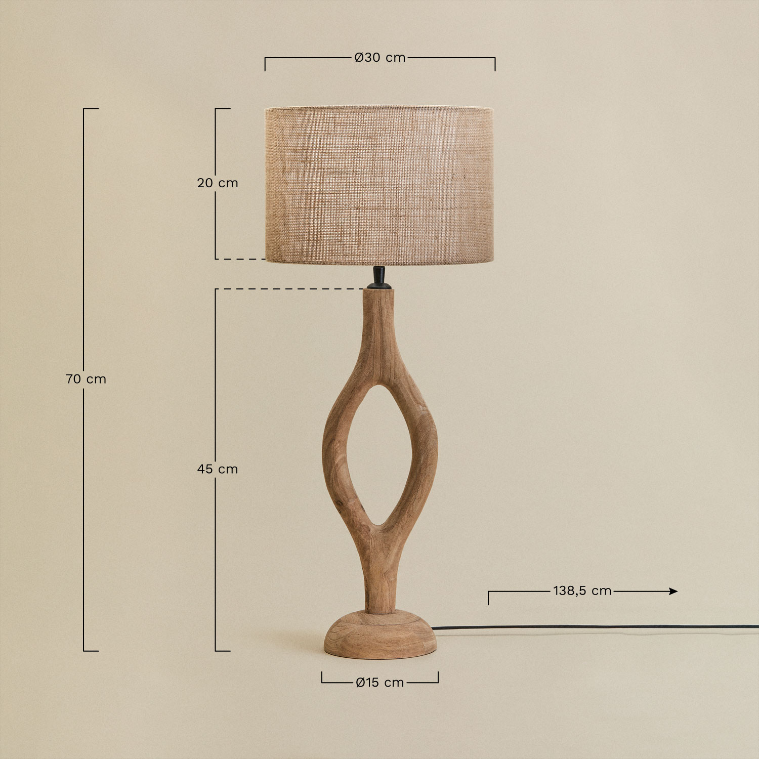Mango wood table lamp Gracia, medidas