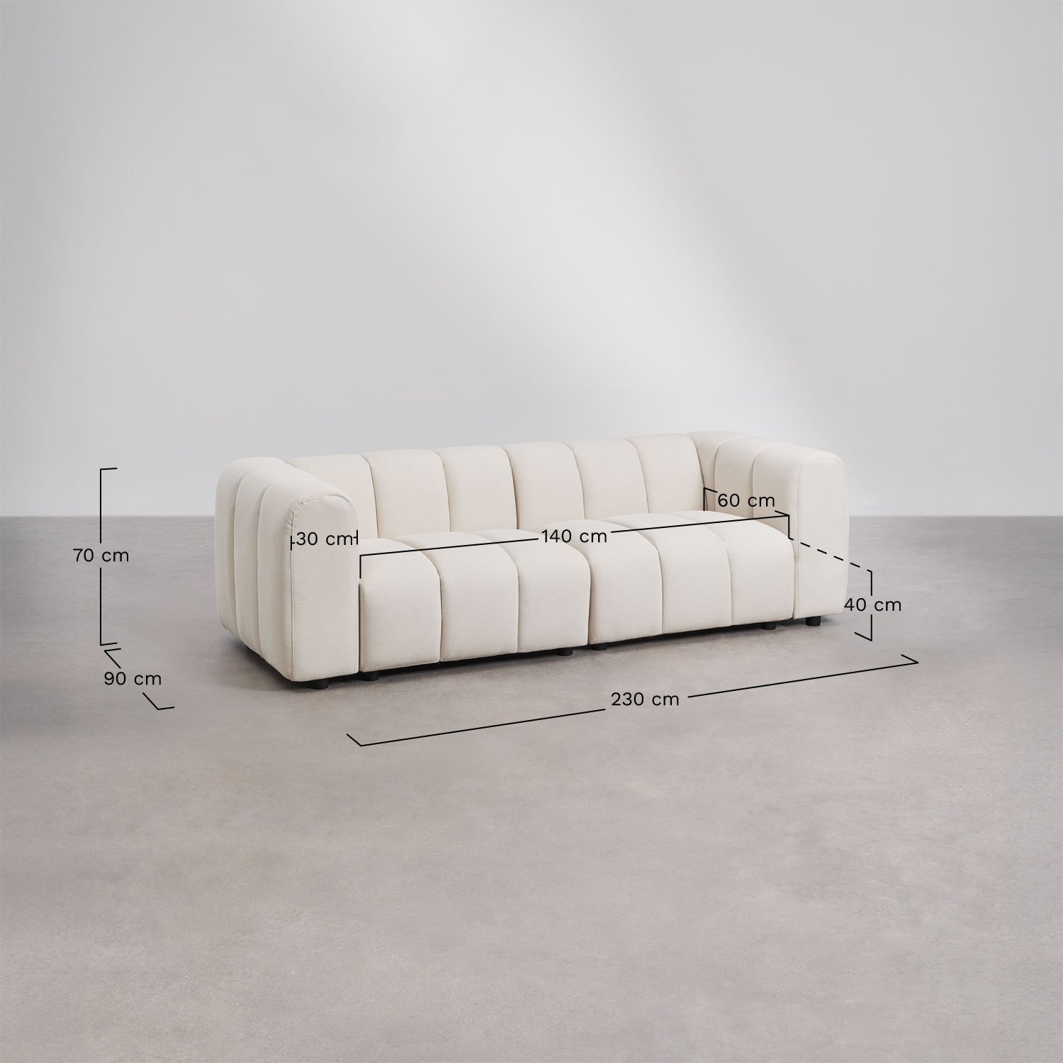 2-piece modular sofa in Eliot bouclé fabric, medidas