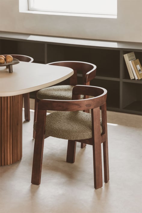 Yvone upholstered wooden dining chair with armrests