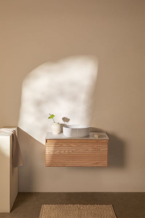 Suspended bathroom furniture set 80x50 cm in ash wood Tedrik - Brown Ash