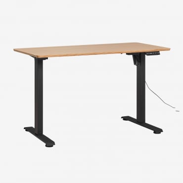 Serpi Rectangular Electric Lift Desk 120x60 Cm With Memory Function In Wood And Iron Brown Oak & Black - Sklum