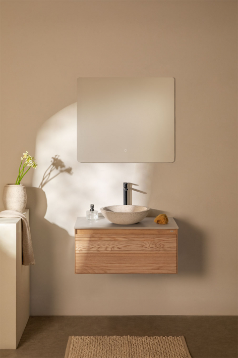 Suspended bathroom furniture set 80x50 cm in ash wood Tedrik - Brown Ash