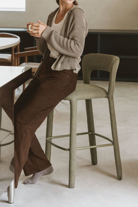High stool 75 cm with sage green fabric backrest Brusel