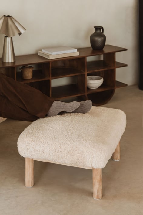 Bernia sheepskin and ash wood footrest