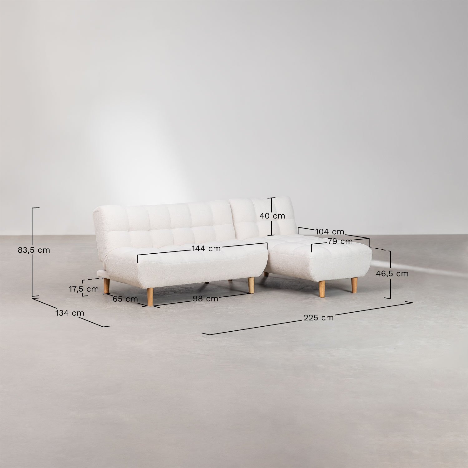 Madison 3-place chaise longue sofa bed, medidas