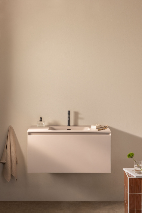 Macrae suspended wooden bathroom furniture set with integrated sink - Beige Linen