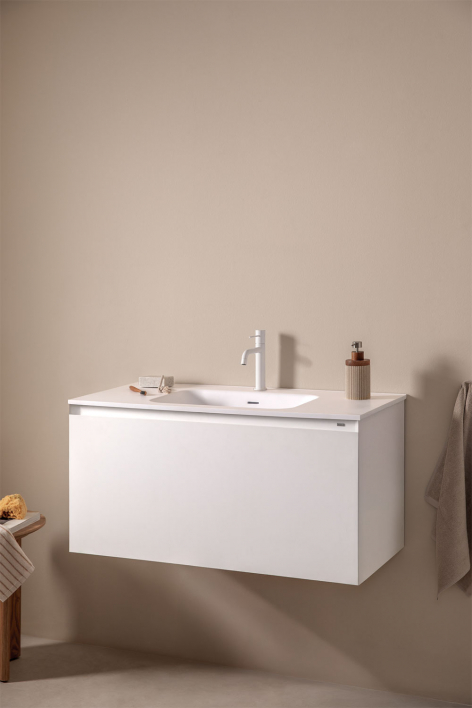 Macrae suspended wooden bathroom furniture set with integrated sink - White