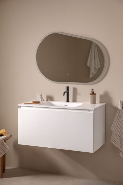 Macrae suspended wooden bathroom furniture set with integrated sink - White