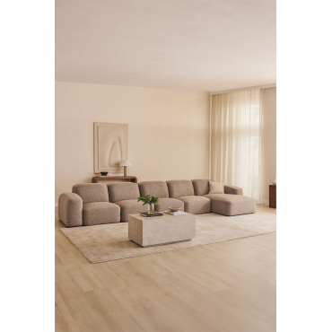 Bastian 5-piece Right Chaise Longue Modular Sofa Moka Brown Bouclé Fabric - Sklum