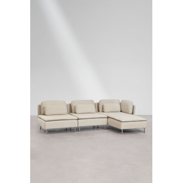 Oriol 3-piece Right-sided Chaise Longue Modular Sofa Chaise Longue With Armrests & Fabric Cream Beige - Sklum
