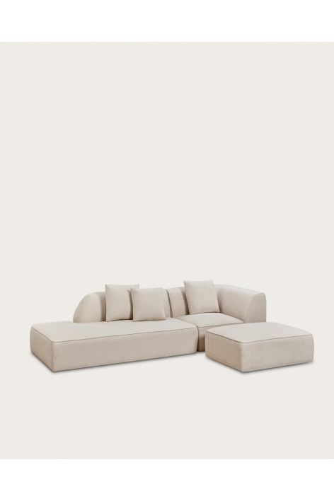 Cardea 2-piece modular corner sofa with left-hand chaise and upholstered pouf