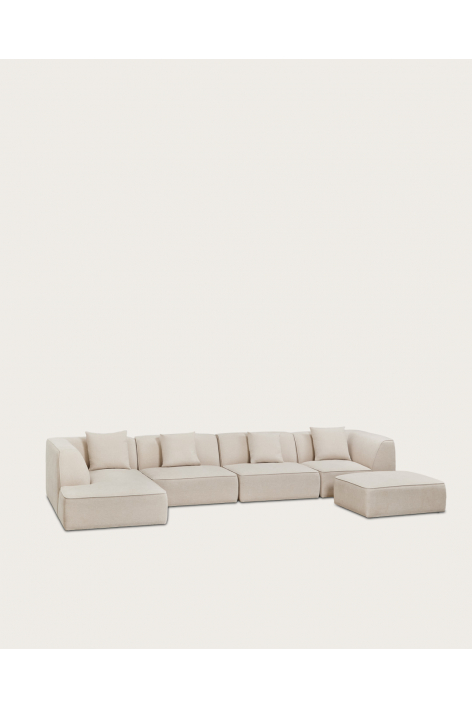 4-piece left-sided chaise longue modular sofa with Cardea upholstered pouf