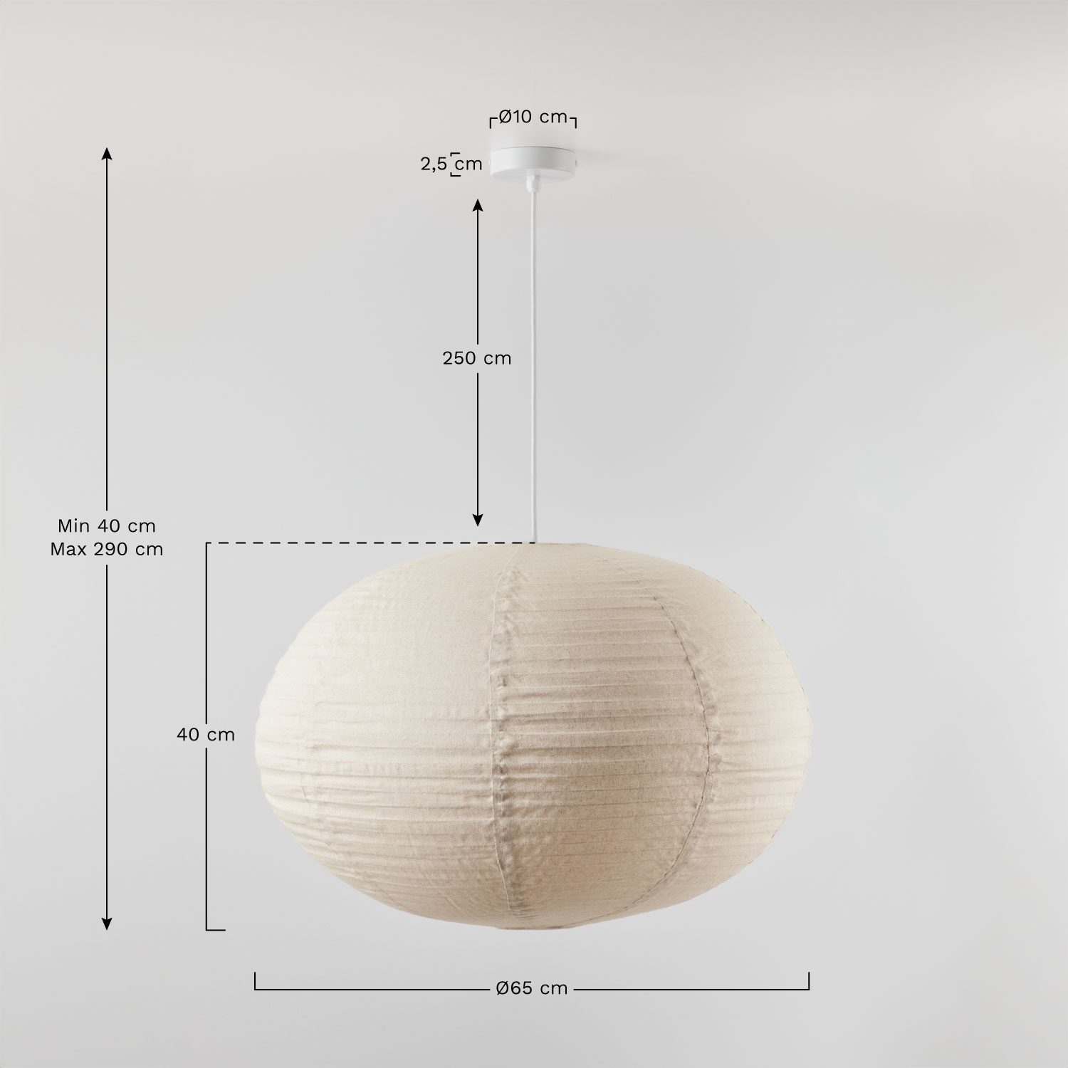 Set of 2 Elijah linen pendant ceiling lamps, medidas