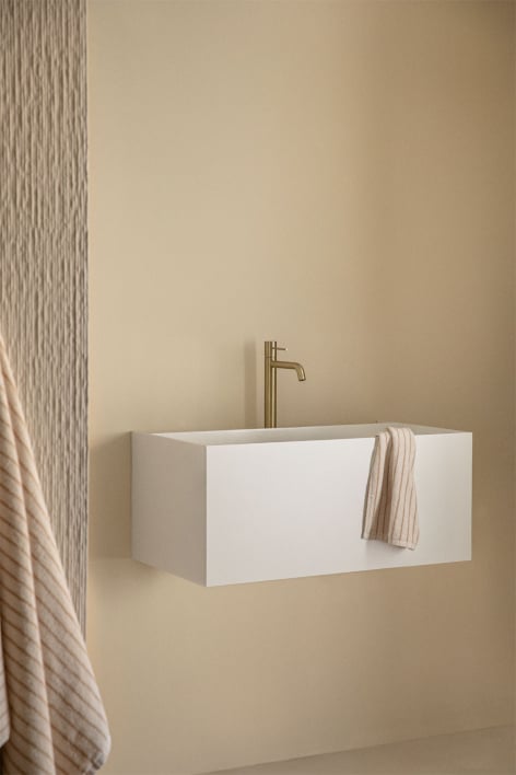 Suspended resin bathroom furniture set with integrated sink and LED light Nerine - White