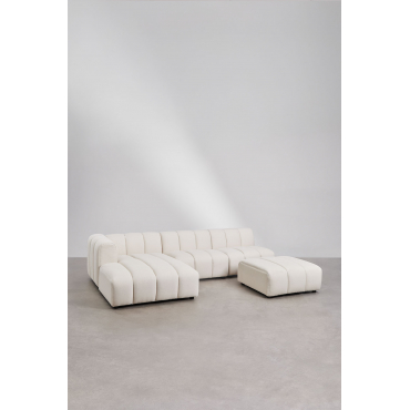 Left 3-piece Modular Chaise Longue Sofa With Pouf In Eliot Bouclé Fabric Bouclé Cream Beige - Sklum