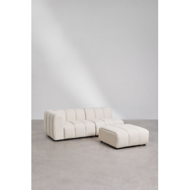 Eliot 2-piece Left-sided Corner Sofa And Pouf In Bouclé Fabric Bouclé Cream Beige - Sklum