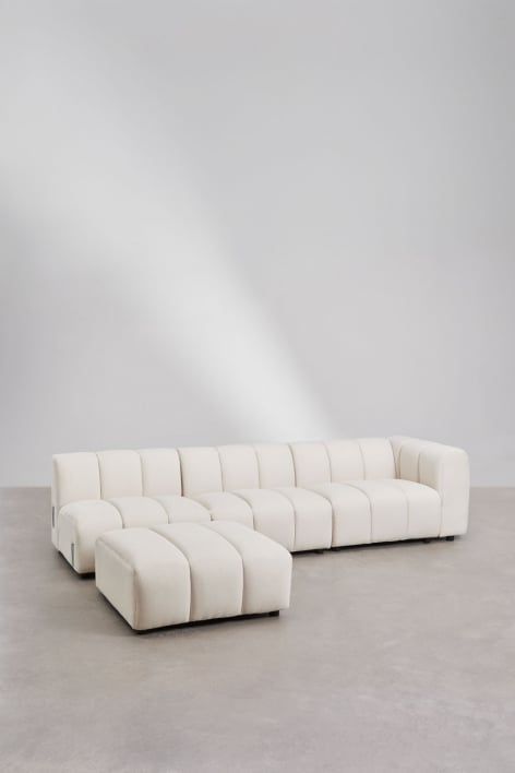 Eliot 3-piece right-sided corner modular sofa and pouf in bouclé fabric