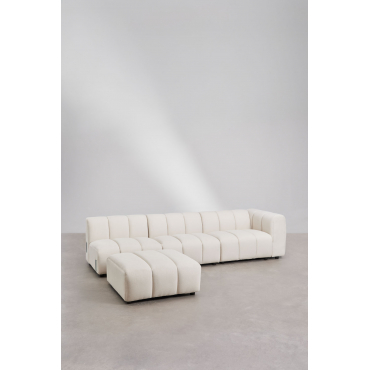 Eliot 3-piece Right-sided Corner Modular Sofa And Pouf In Bouclé Fabric Bouclé Cream Beige - Sklum