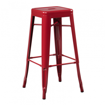 Pack Of 4 Stackable High Stools In Lix Steel Red Burgundy & ↑75 Cm - Sklum