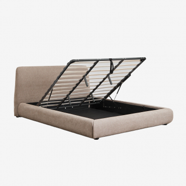 Norena Upholstered Bed With Lift-up Storage Base Fabric Sand Brown & 180 X 200 Cm & No Mattress - Sklum