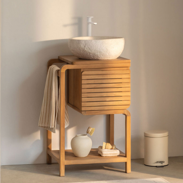 Bradley Teak Wood Bathroom Furniture Set Irregular In White Cement ↔︎40 Cm Fedro & Mirrorless & White ↑30 - Sklum