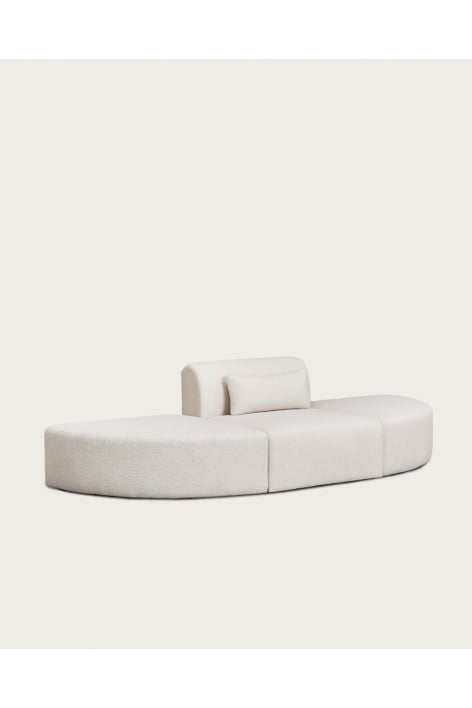 1-piece modular sofa with 2 triangular poufs in Borjan sherpa