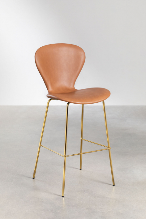 High stool 75 cm in camel faux leather and gold iron legs Uit - Leatherette Camel