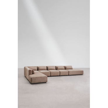 Fogler 6-piece Corner Modular Sofa With Double Chaise Lounge Corduroy Camel Brown - Sklum