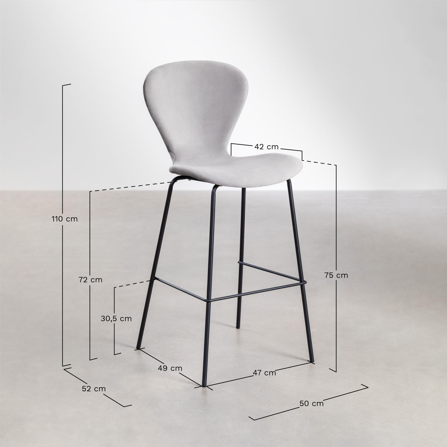 Pack of 2 Uit high stools, medidas