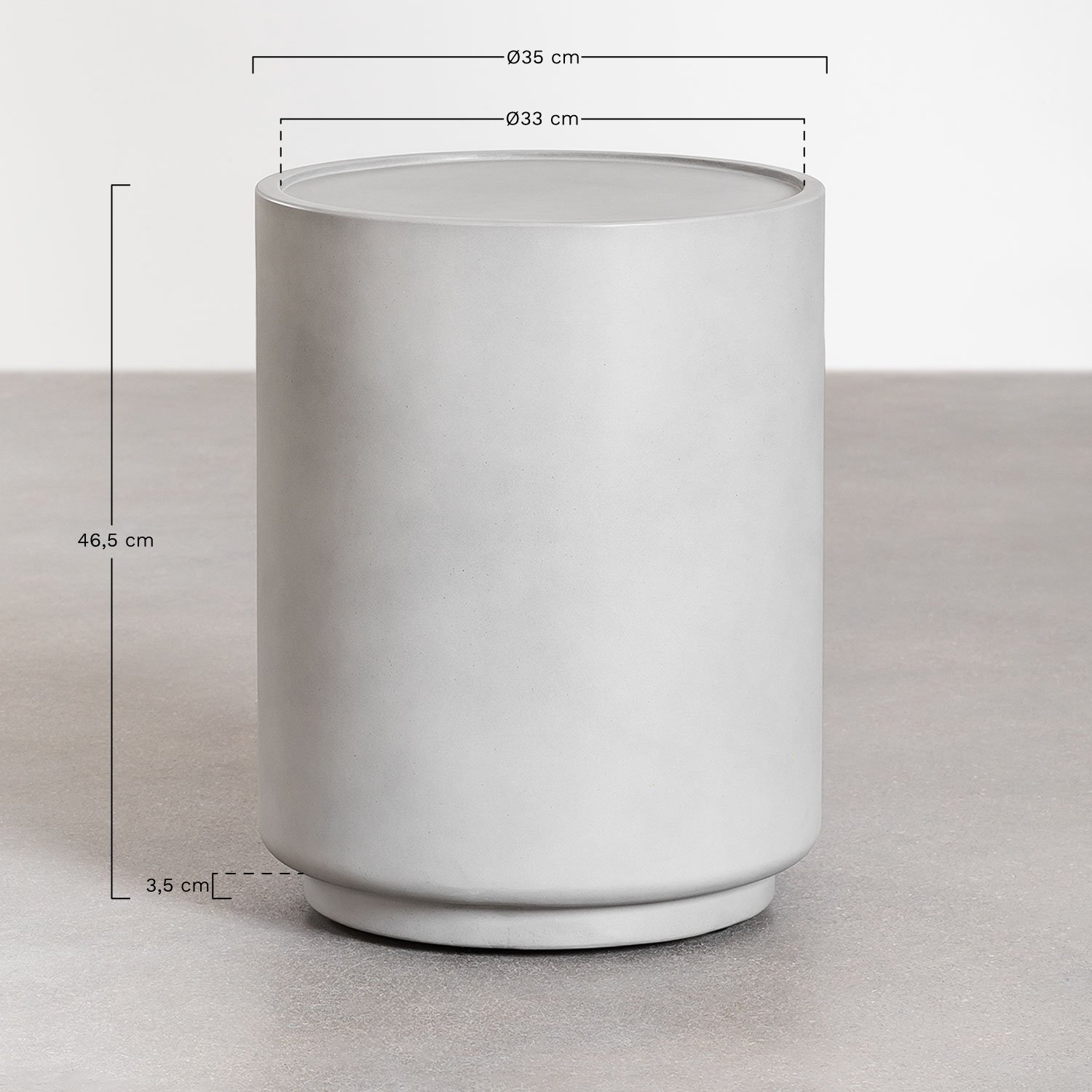 Pack of 2 round bedside tables Ø35 cm in Darwys cement, medidas