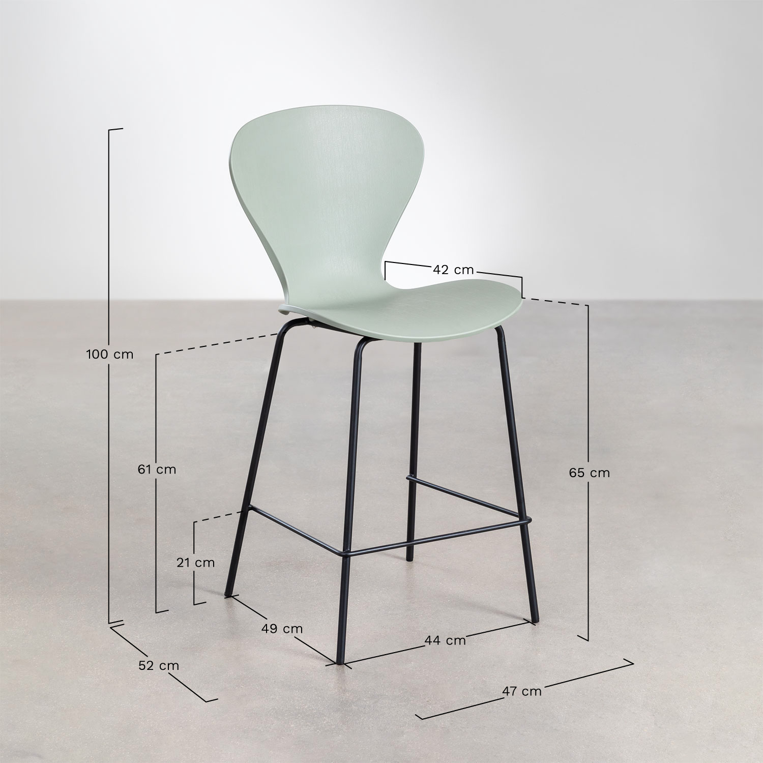 Pack of 4 Uit high stools, medidas