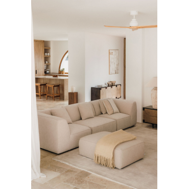 Cardea 3-piece Modular Sofa With Upholstered Pouf Cream Beige Chenille - Sklum