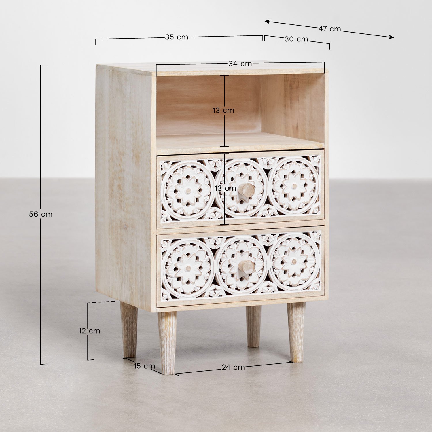 Rectangular bedside table 35x30 cm in Ardel mango wood, medidas