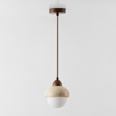 Davise Ø15 Cm Pendant Ceiling Lamp In Travertine And Wood Travertine - Sklum