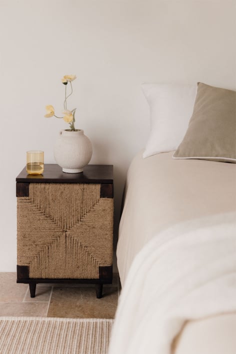 Evans mango wood and jute bedside table