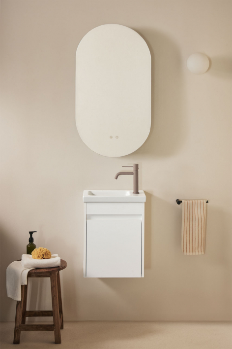 Suspended wooden bathroom furniture set with integrated sink Narek - White