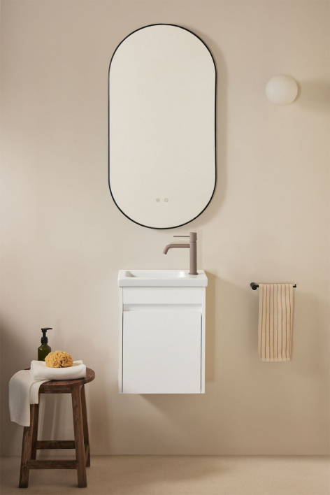 Suspended wooden bathroom furniture set with integrated sink Narek - White