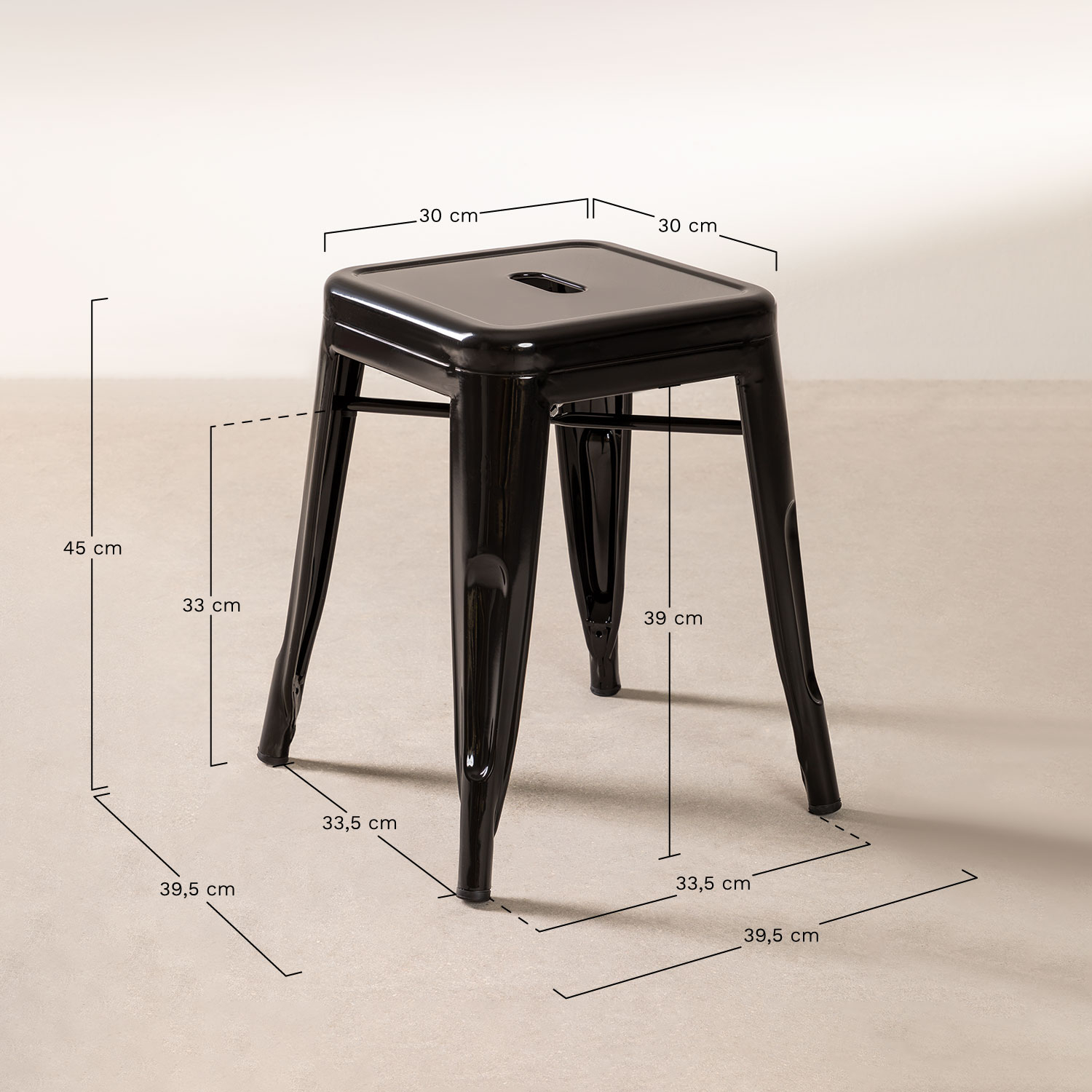 Pack of 4 stackable low stools 45 cm in Lix steel, medidas