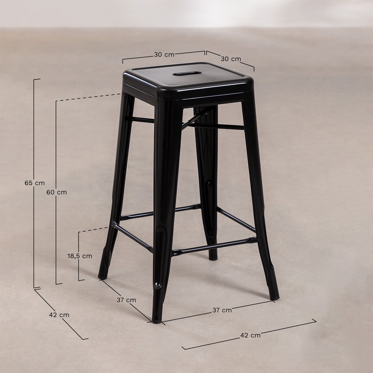 Pack of 4 stackable high stools in Lix steel, medidas
