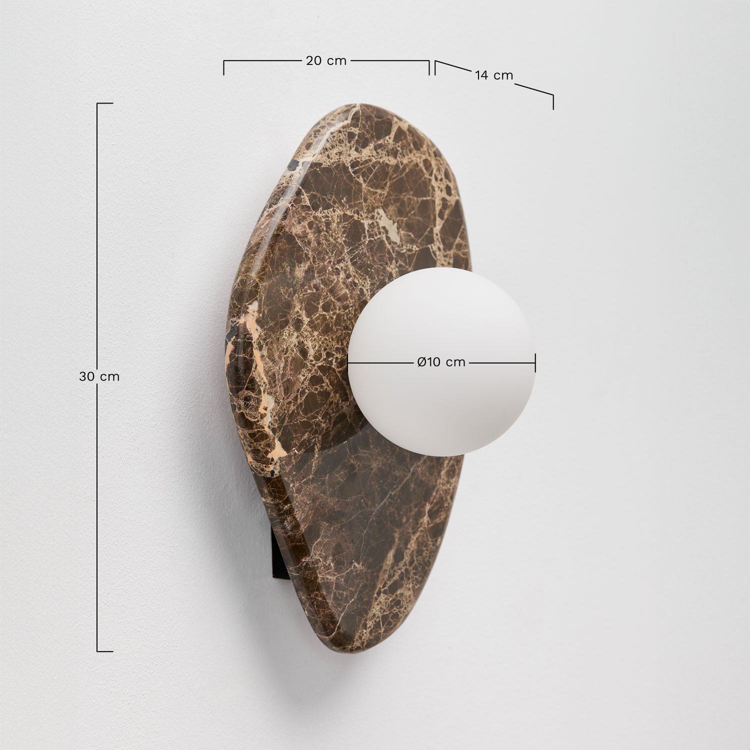 Conklin marble wall sconce with crystal ball, medidas