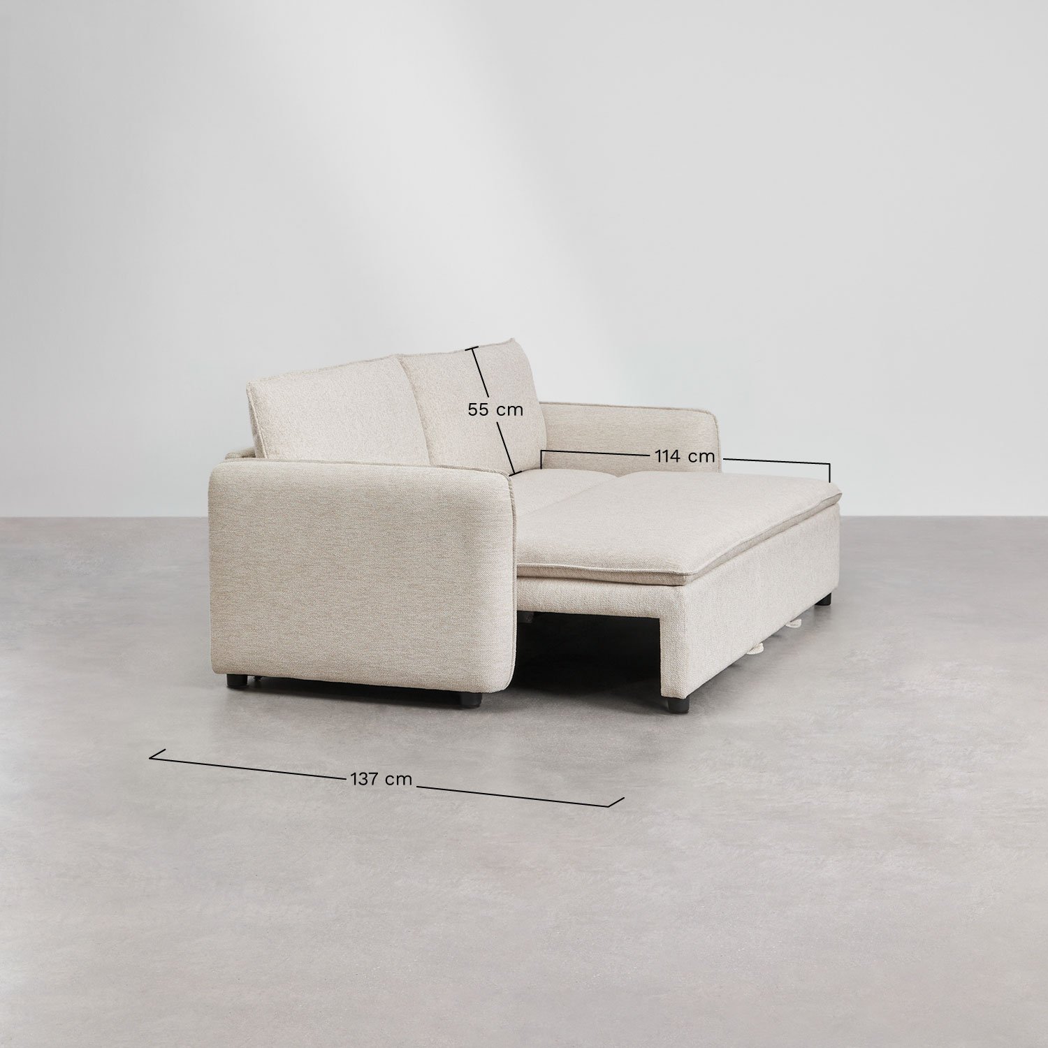 3-seater sofa bed in bouclé fabric Drovi, medidas