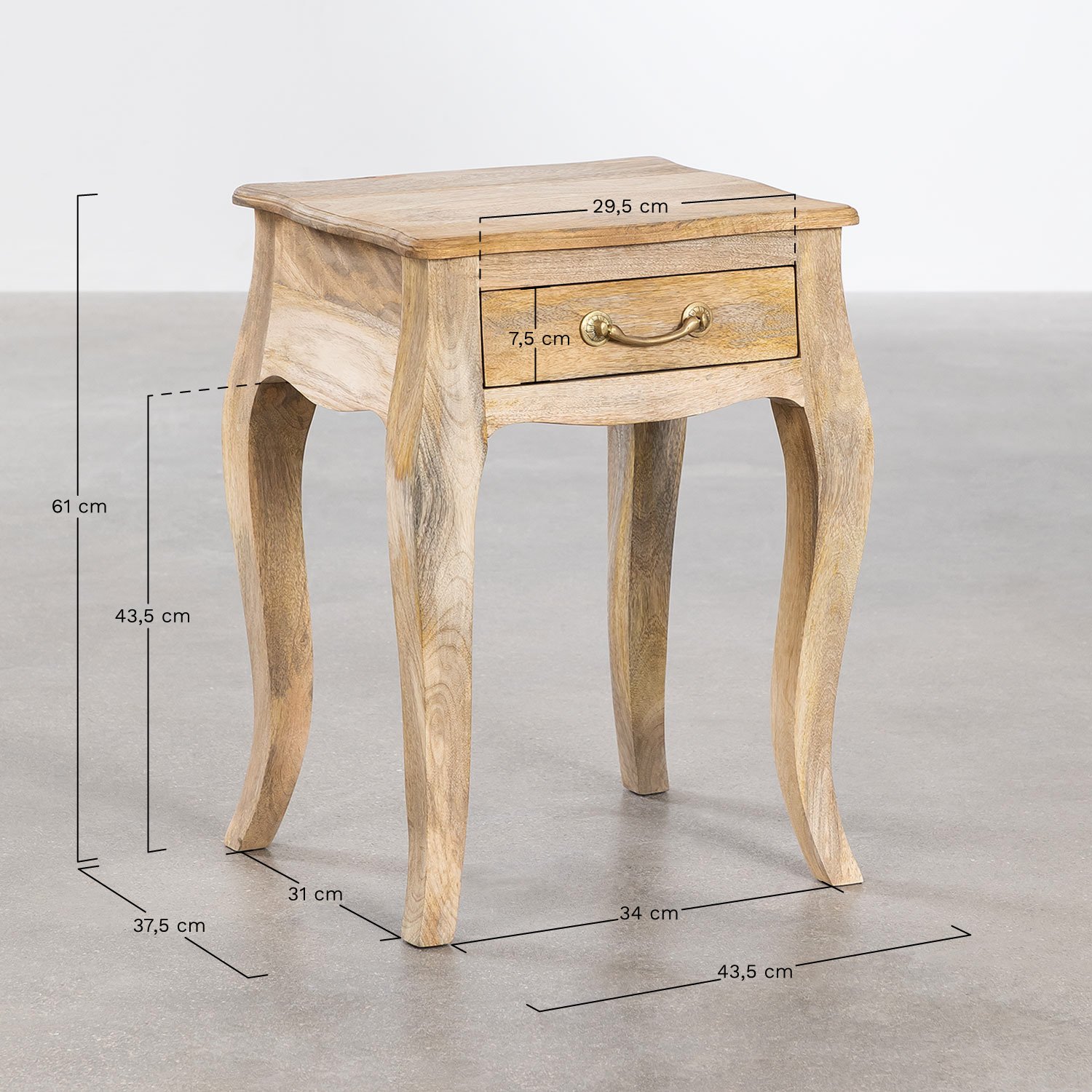 Pack of 2 mango wood nightstands Micaela, medidas