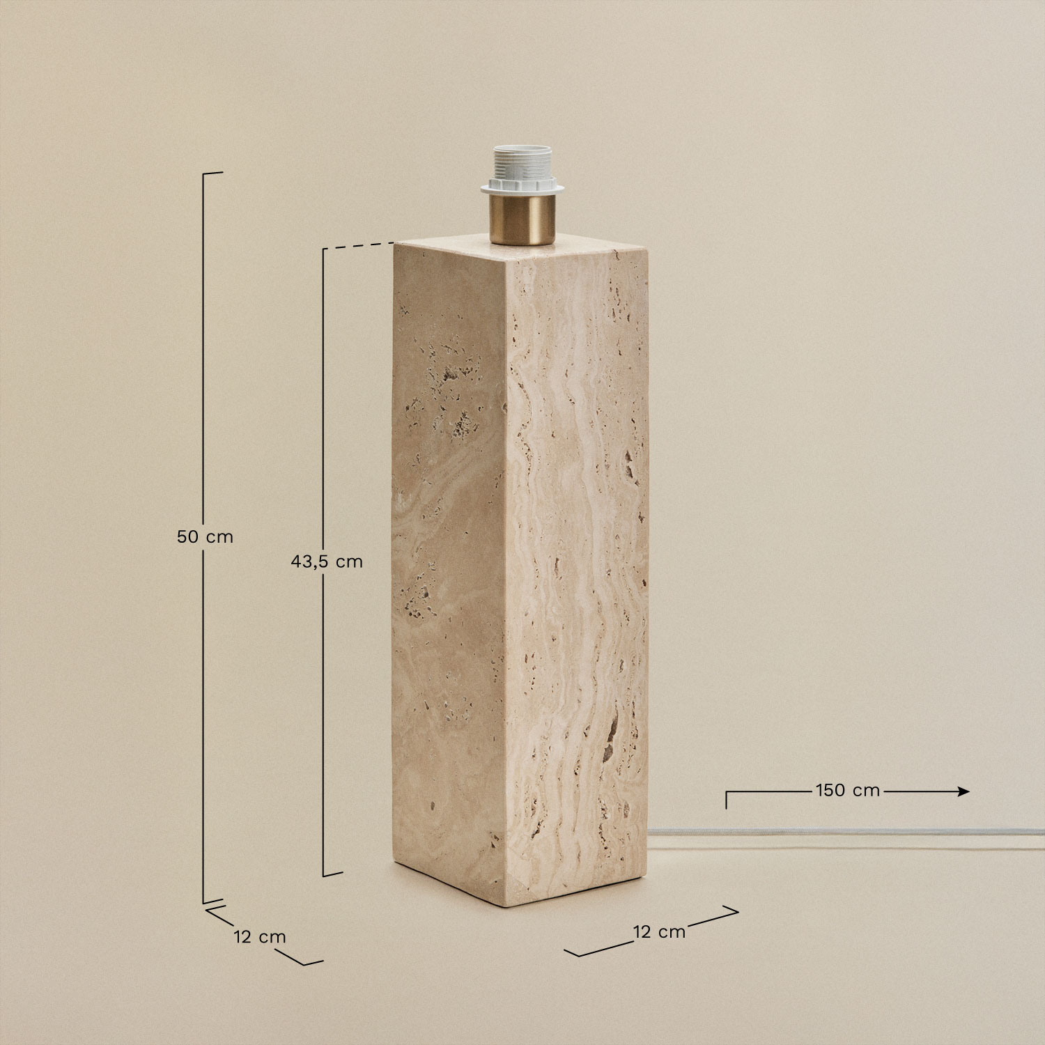 Davise travertine table lamp base, medidas