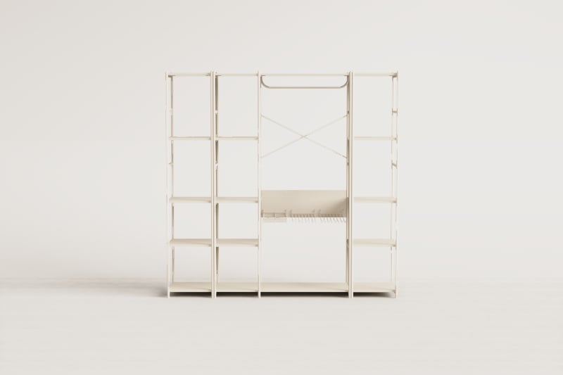 Elviah 3-piece open modular wardrobe with 2 iron shelves