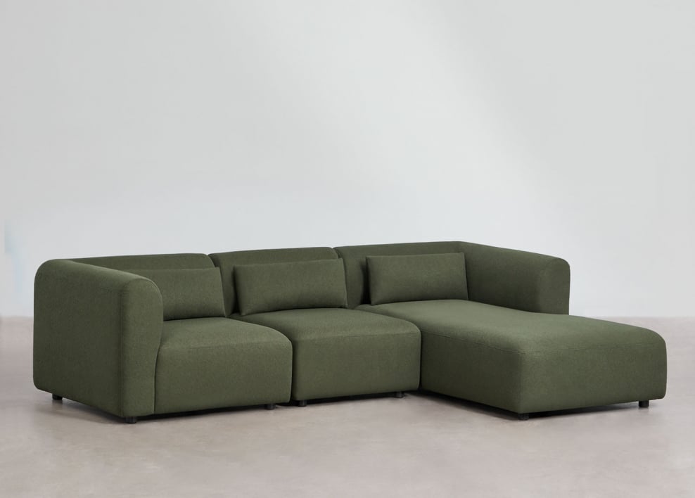 Fogler 3-piece right modular chaise longue sofa - Chenille Green Sage
