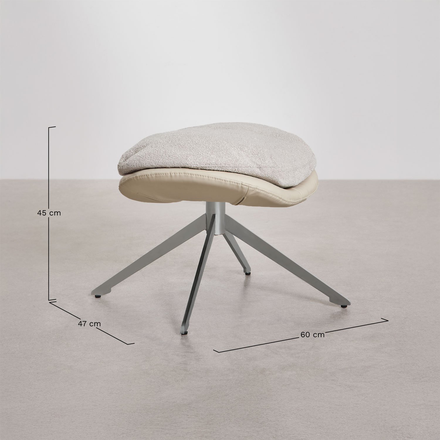 Amanda boucle fabric armchair with swivel footrest, medidas